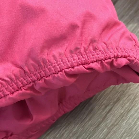 Hanna Andersson reversible kids winter puffer down jacket solid pink/stripe 10